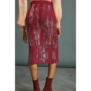 Anthropologie Sweater Midi Skirt-Magenta Shimmer-Size XS